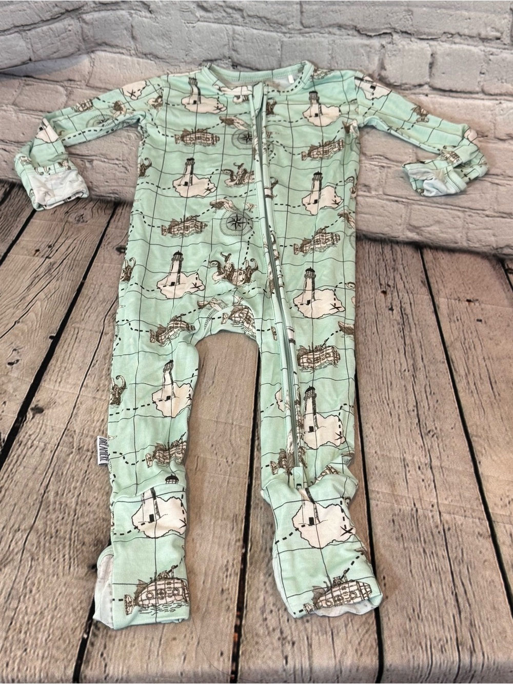 Dreamiere Map Pattern Bamboo Zippie Romper